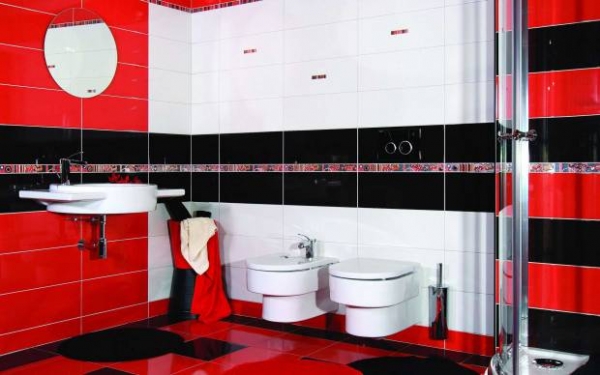Интерьер красной ванной комнаты