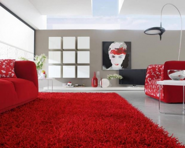 Интерьер гостиной в красном цвете